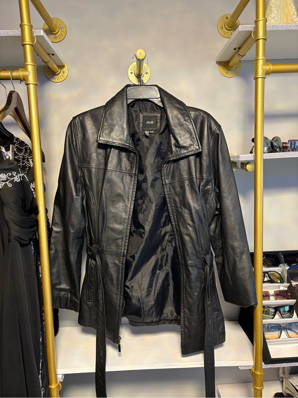JLC NewYork Women's Black Leather Trench Jacket